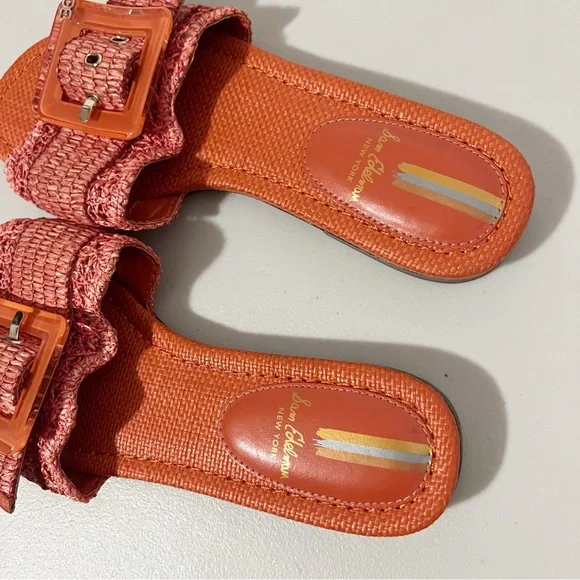 Sam Edelman Bambi Slide Buckle Detail Sandal Orange Raffia Size 7.5 - Picture 7 of 8